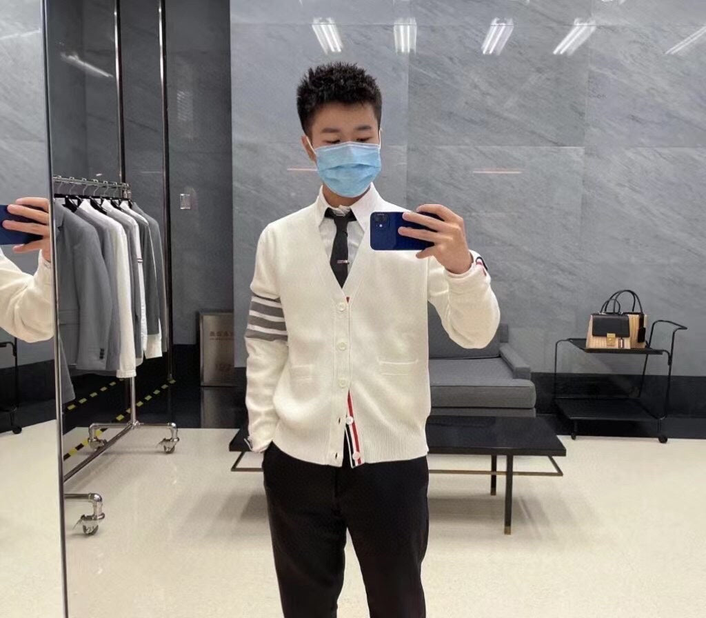 TJ / 톰브라운 면 100% 소재를 특수 가공 퓨어코튼 남성용 가디건