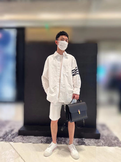 TJ / 톰브라운 오버핏 셔츠 , 𝗧𝗛𝗢𝗠 𝗕𝗥𝗢𝗪𝗡𝗘 클래식 포 스트라이프 옥스퍼드 루즈 셔츠