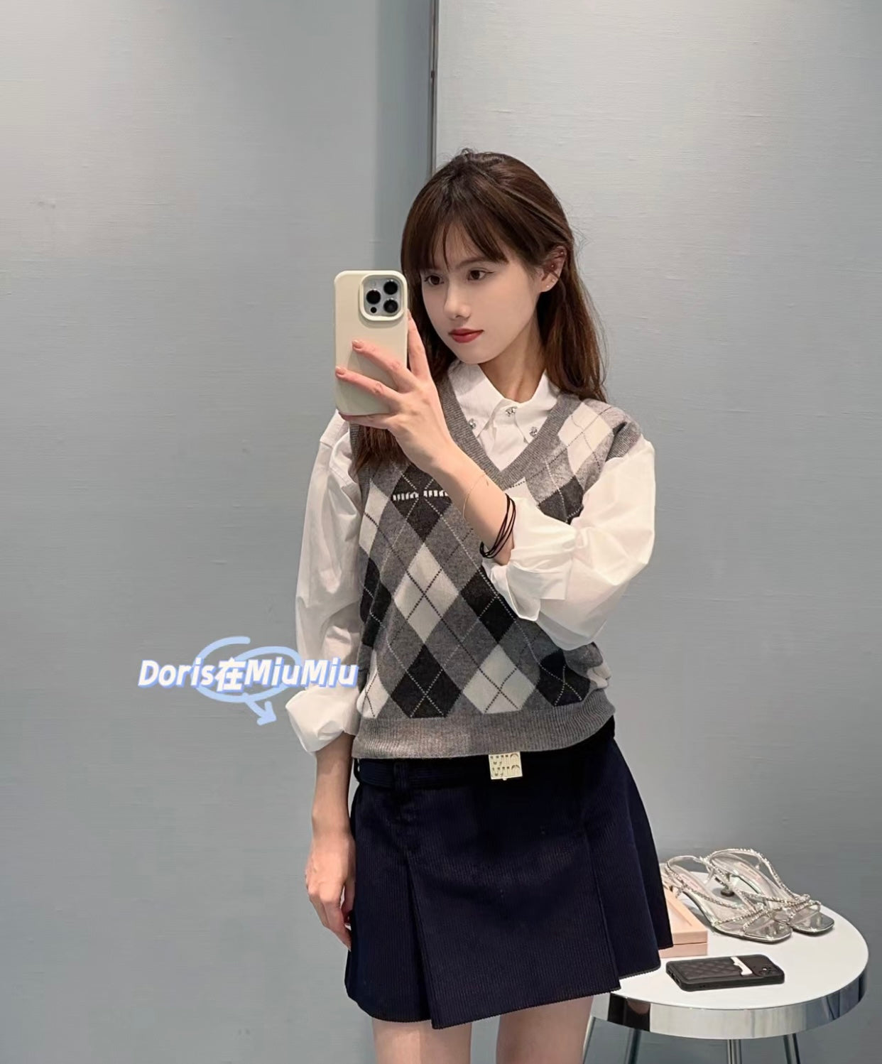 TJ / 미우미우 여성용 마름모 캐시미어 스웨터 조끼
