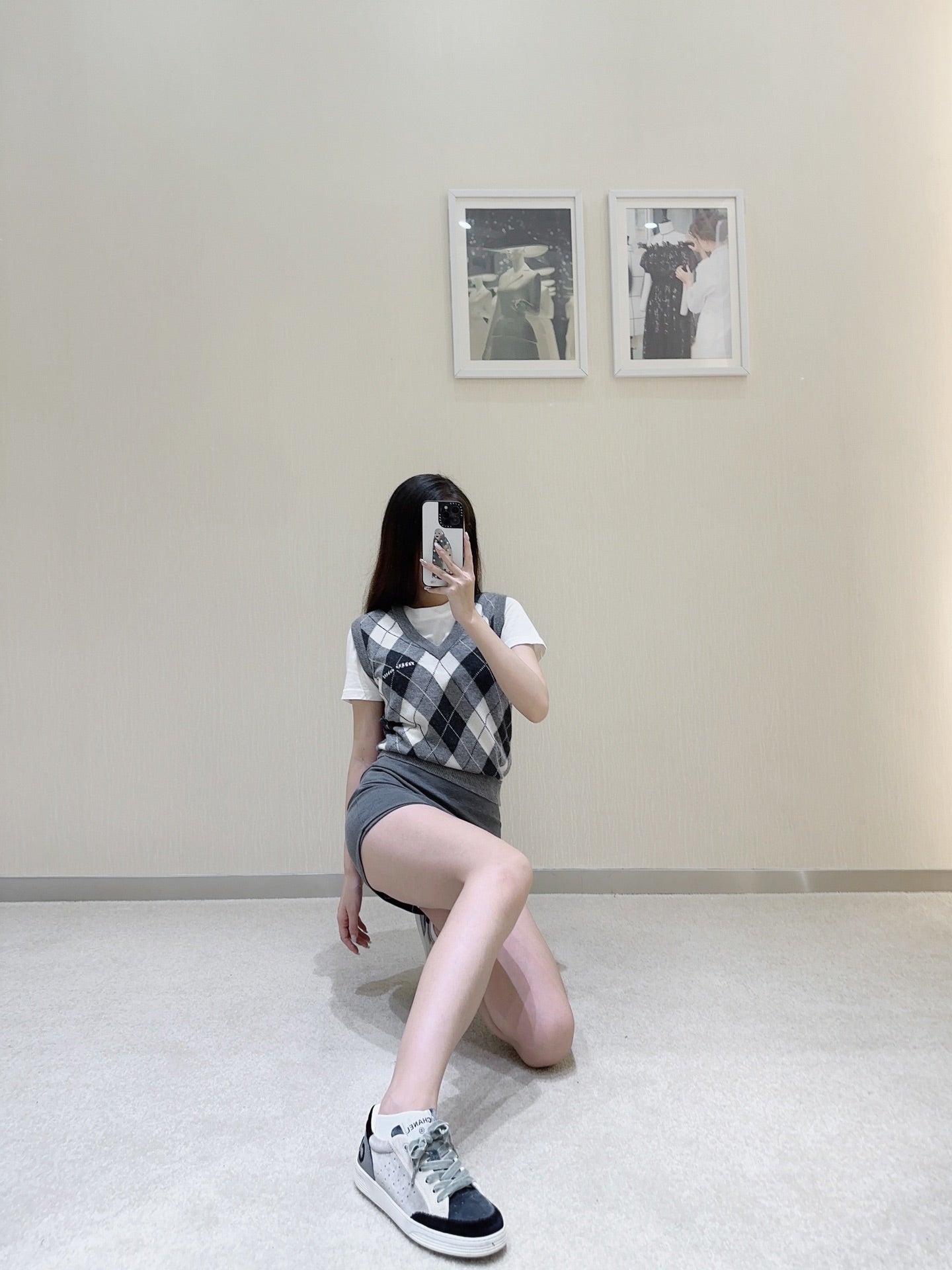 TJ / 미우미우 여성용 마름모 캐시미어 스웨터 조끼