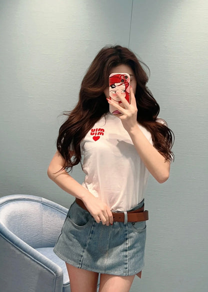 TJ셀러 / 미우미우 반팔티 , 여성 저지 코튼 반팔 티셔츠