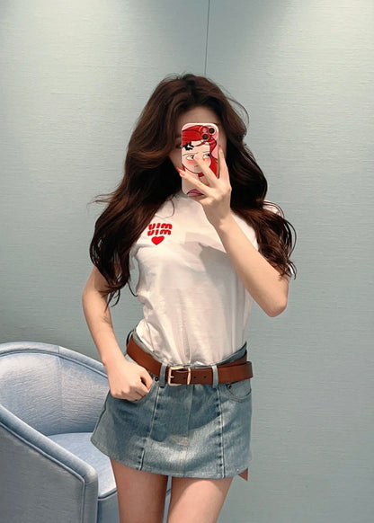 TJ셀러 / 미우미우 반팔티 , 여성 저지 코튼 반팔 티셔츠