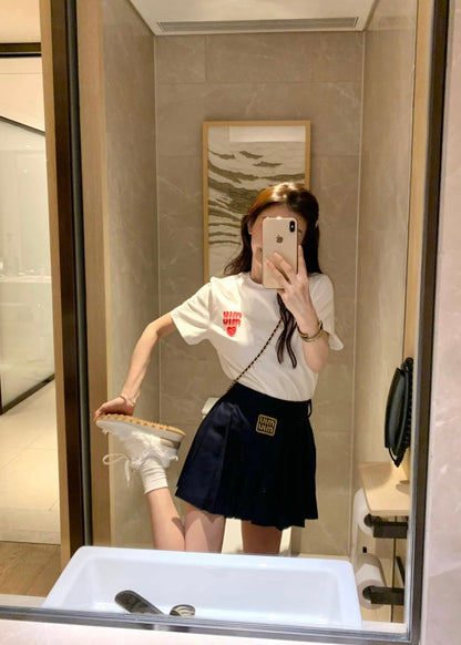 TJ셀러 / 미우미우 반팔티 , 여성 저지 코튼 반팔 티셔츠