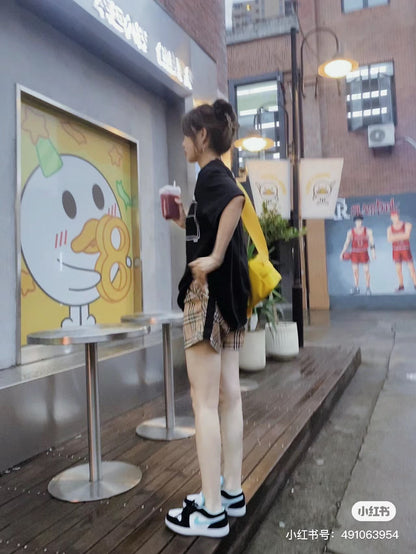 대리석 / 버버리 여성 반바지 , 블랙 보더 체크 무늬 반바지
