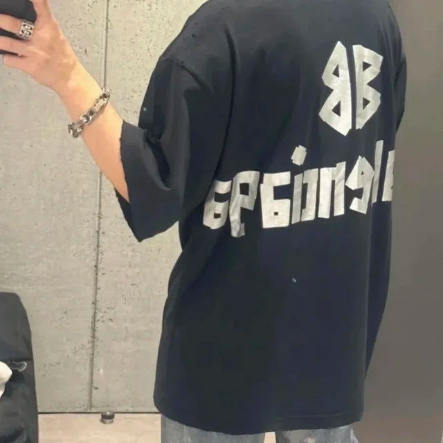ZOK /  발렌시아가 파리 테이프 프린트 반팔 워싱 블랙