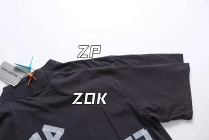 ZOK /  발렌시아가 파리 테이프 프린트 반팔 워싱 블랙