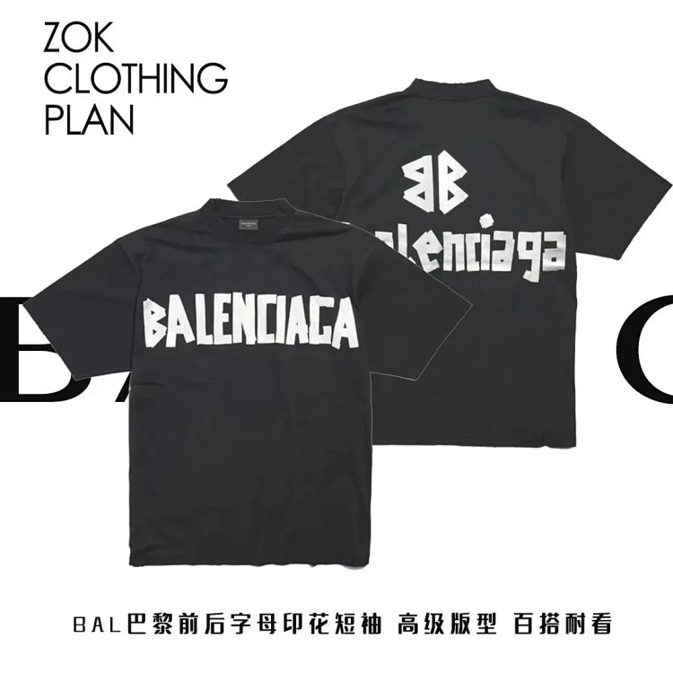 ZOK /  발렌시아가 파리 테이프 프린트 반팔 워싱 블랙