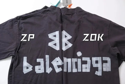 ZOK /  발렌시아가 파리 테이프 프린트 반팔 워싱 블랙
