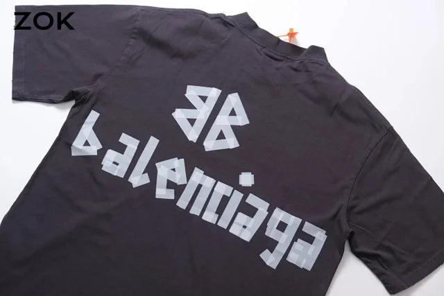 ZOK /  발렌시아가 파리 테이프 프린트 반팔 워싱 블랙