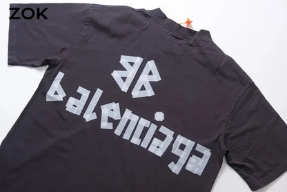 ZOK /  발렌시아가 파리 테이프 프린트 반팔 워싱 블랙