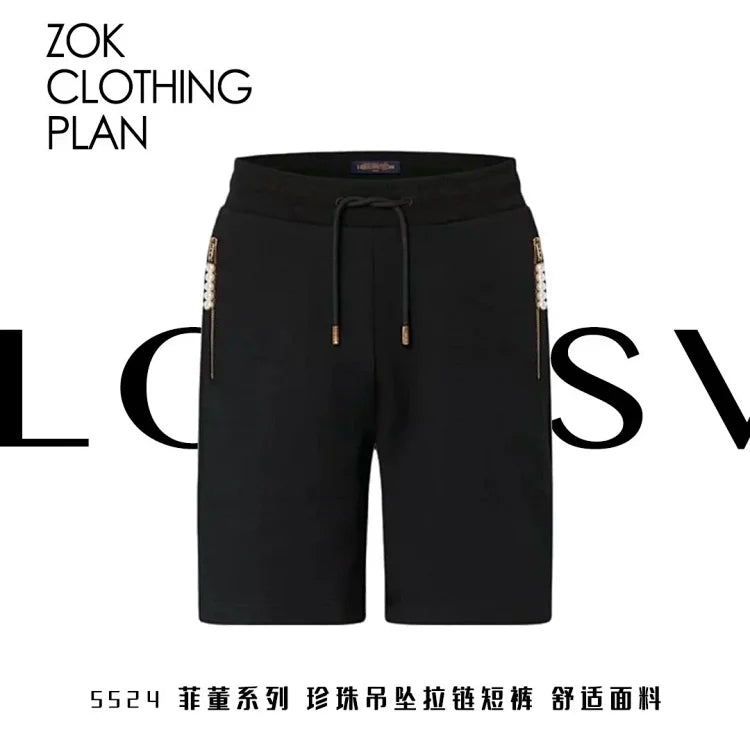 ZOK / 루이비통 반바지 , v자수 니트 숏팬츠 페이동 시리즈 진주 지퍼