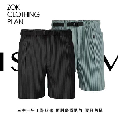 ZOK / 이세이미야케 옴므플리세 쇼츠 . 미야케 히사히 HPSS23JF174 퓨어컬러 플리츠 반바지