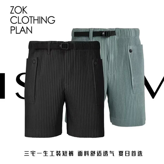 ZOK / 이세이미야케 옴므플리세 쇼츠 . 미야케 히사히 HPSS23JF174 퓨어컬러 플리츠 반바지
