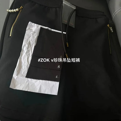 ZOK / 루이비통 반바지 , v자수 니트 숏팬츠 페이동 시리즈 진주 지퍼