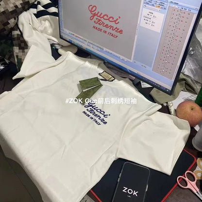 ZOK / 구찌 반팔티 ,  GUC 베이지 헤비 원단 자수 티셔츠