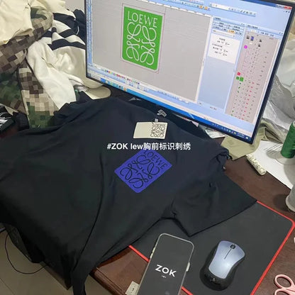 ZOK / 로에베 반팔티 ,  가슴 자수 반팔