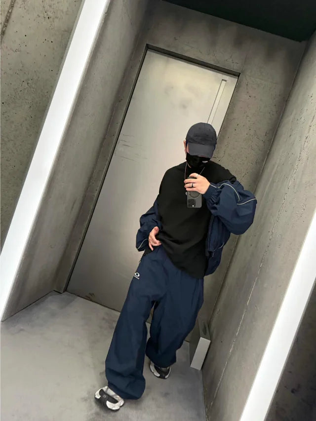 꼬부기 / 발렌시아가 팬츠 , 24Loop네이비나일론배기트레이닝팬츠