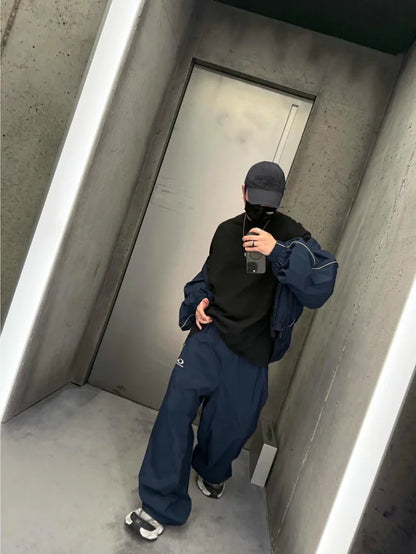 꼬부기 / 발렌시아가 팬츠 , 24Loop네이비나일론배기트레이닝팬츠