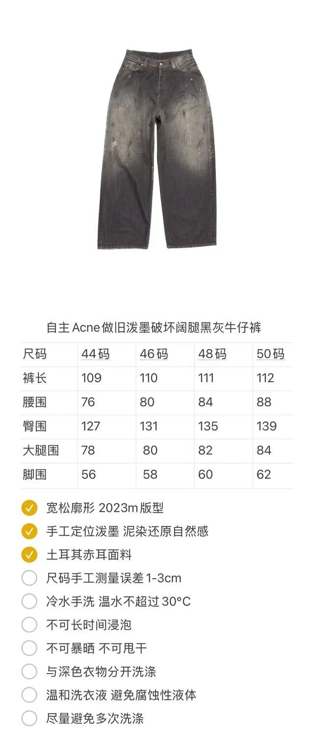 꼬부기 / 아크네스튜디오 청바지 , 2023M핏다크그레이/배기핏/핸드메이드잉크뿌리기