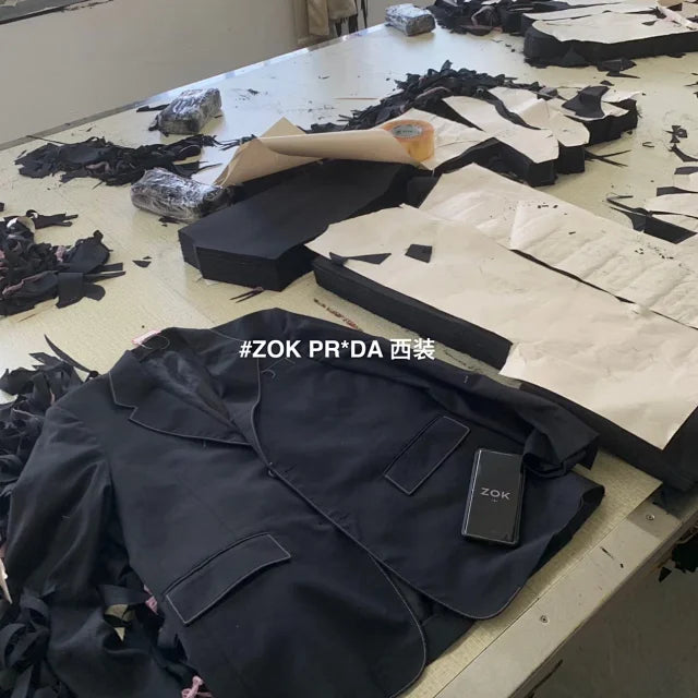 ZOK / 프라다 슈프 자켓 , 어깨 패드 트리밍 하이 커스텀 슈트