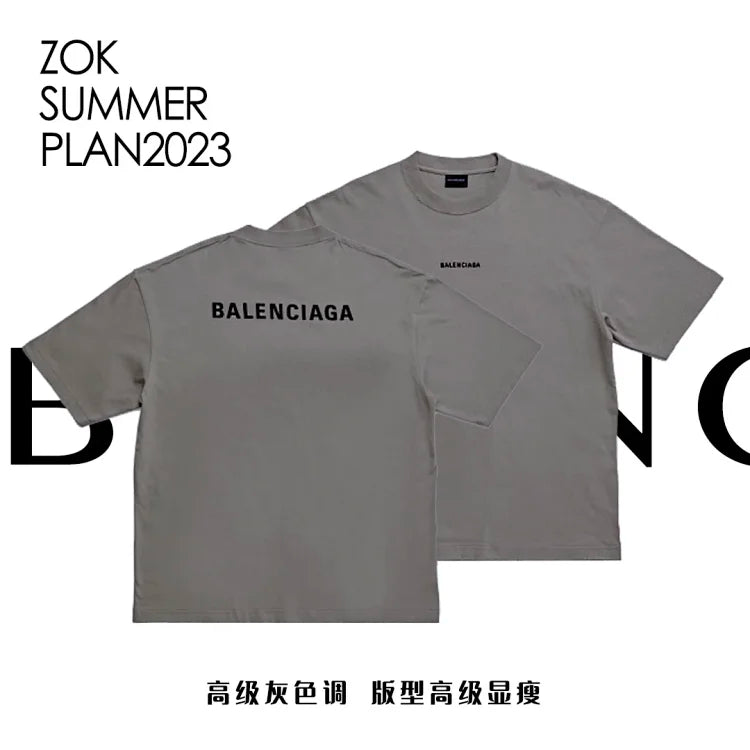 ZOK / 발렌시아가 반팔티 , 프리미엄 그레이 앞뒤 자수 T