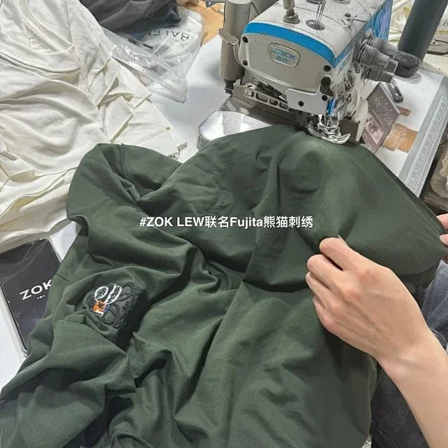 ZOK / 로에베 반팔티 , 후지타 판다 자수 로고 반팔 다크 그린