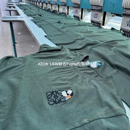 ZOK / 로에베 반팔티 , 후지타 판다 자수 로고 반팔 다크 그린