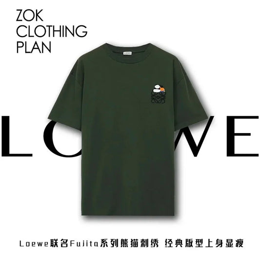 ZOK / 로에베 반팔티 , 후지타 판다 자수 로고 반팔 다크 그린