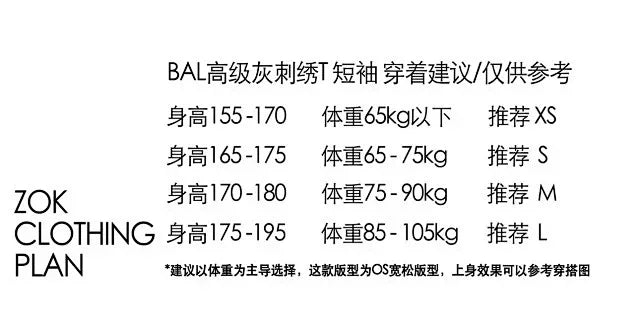 ZOK / 발렌시아가 반팔티 , 프리미엄 그레이 앞뒤 자수 T
