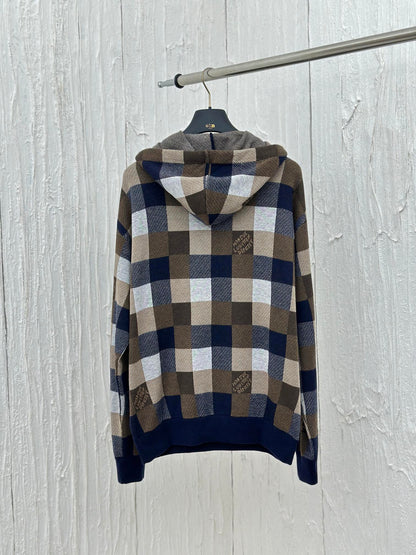 체인2호/루이 FW24 신형 피동 바둑판 합색 모직 후드 후드