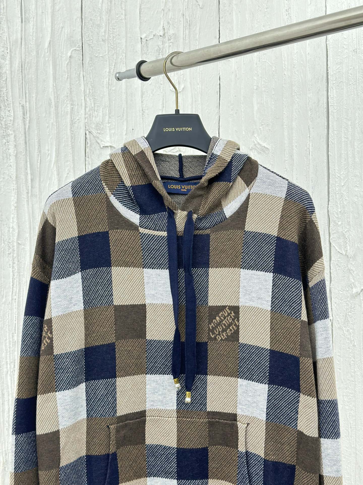 체인2호/루이 FW24 신형 피동 바둑판 합색 모직 후드 후드