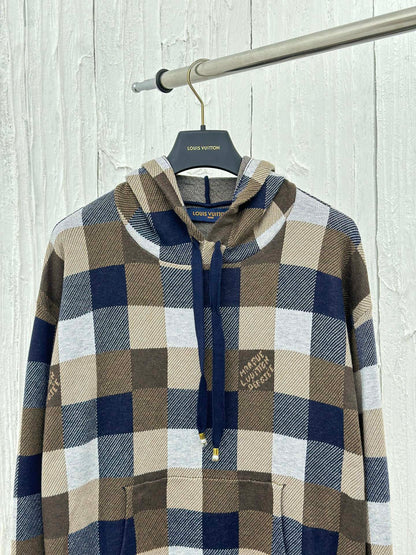 체인2호/루이 FW24 신형 피동 바둑판 합색 모직 후드 후드