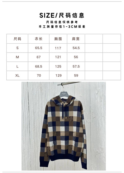체인2호/루이 FW24 신형 피동 바둑판 합색 모직 후드 후드