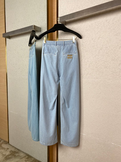 체인2호 /미우미우 로고 데님 롱 팬츠