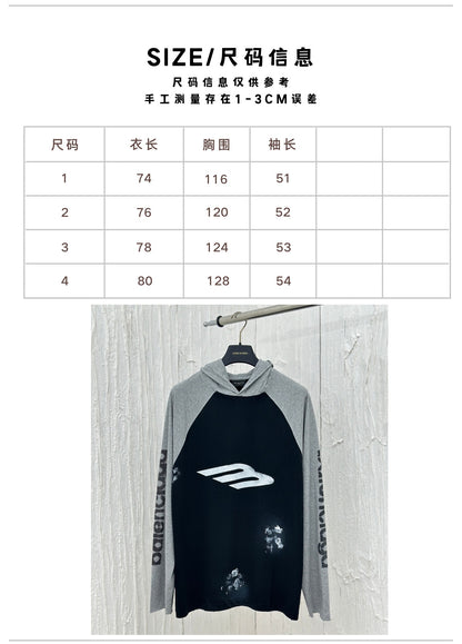 체인2호 /Balenciag*/파리 BLCG24fw 새로운 프린트 손으로 그린 낙서 연마 합색 후드 긴 소매