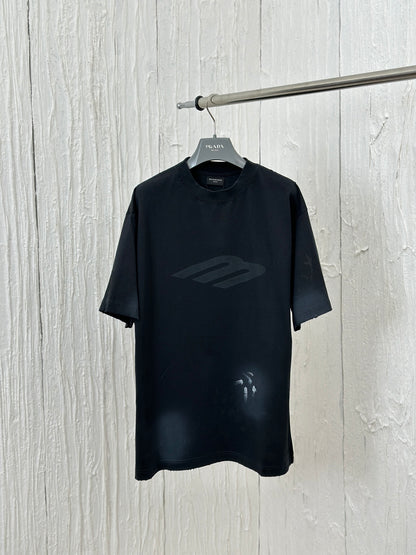 체인2호 /파리 24fw 신규 M 알파벳 프린트 손으로 그린 낙서 찢어진 반팔 티셔츠