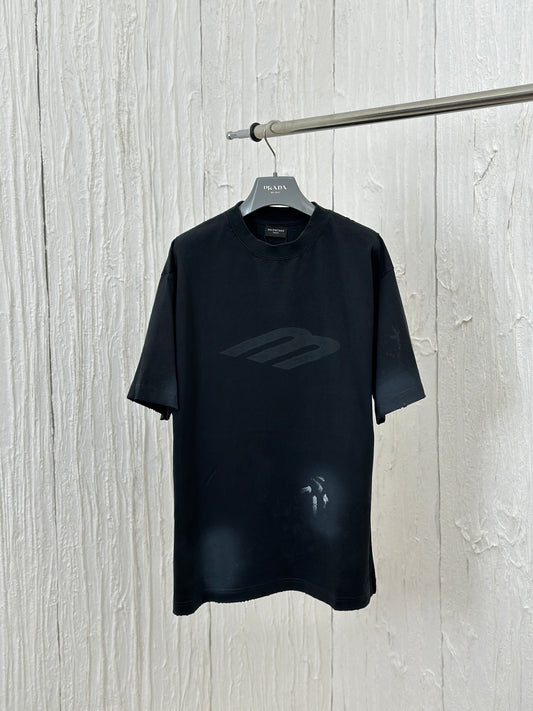 체인2호 /파리 24fw 신규 M 알파벳 프린트 손으로 그린 낙서 찢어진 반팔 티셔츠