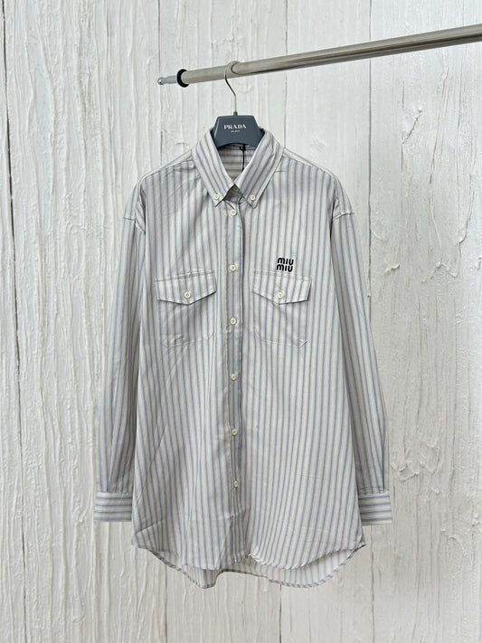 체인2호 / MIUMIU 24ss 자수 스트라이프 긴팔 셔츠