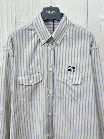 체인2호 / MIUMIU 24ss 자수 스트라이프 긴팔 셔츠