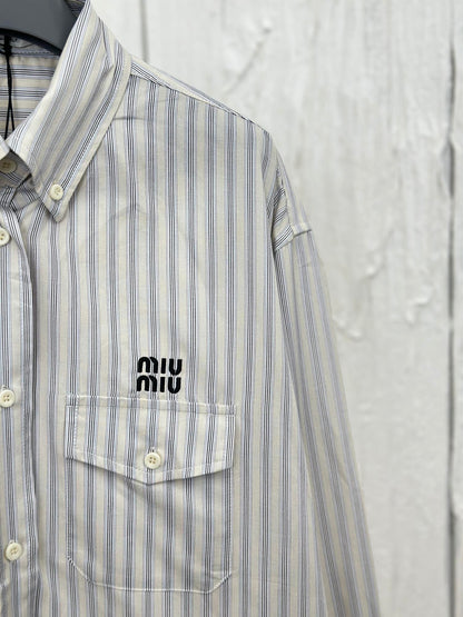 체인2호 / MIUMIU 24ss 자수 스트라이프 긴팔 셔츠