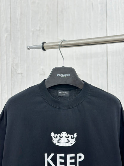 Balenciag 24AW 가을/겨울 워킹 크라운 keep calm 균열 프린트 반팔 티셔츠