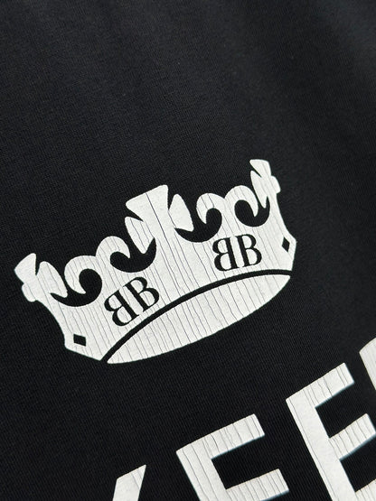 Balenciag 24AW 가을/겨울 워킹 크라운 keep calm 균열 프린트 반팔 티셔츠