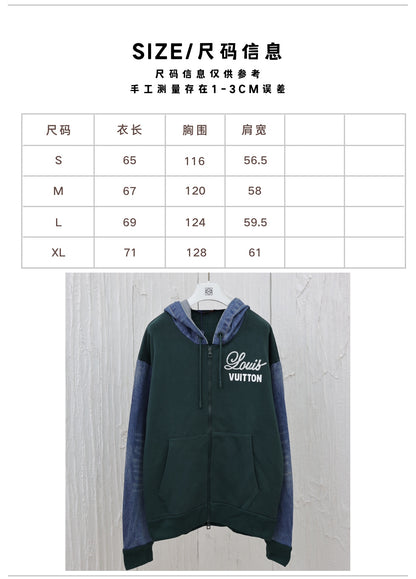 체인2호 /루이 가을 겨울 신상 잉크 그린 접합 데님 소매 지퍼 후드 외투