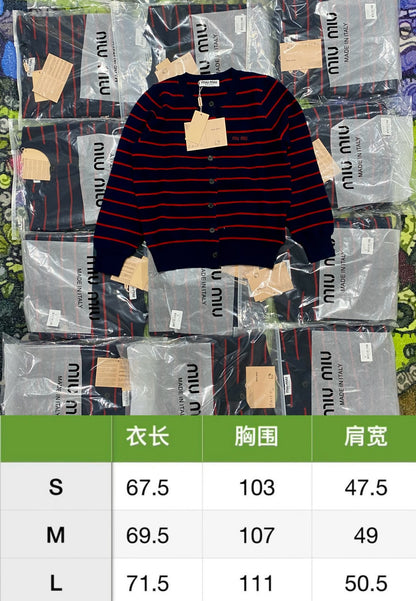 zzll /미우미우 남여 스트라이프 알파벳 카디건