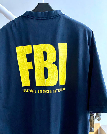 계단집/발렌시아가 남여 워싱 네이비 FBI 반팔
