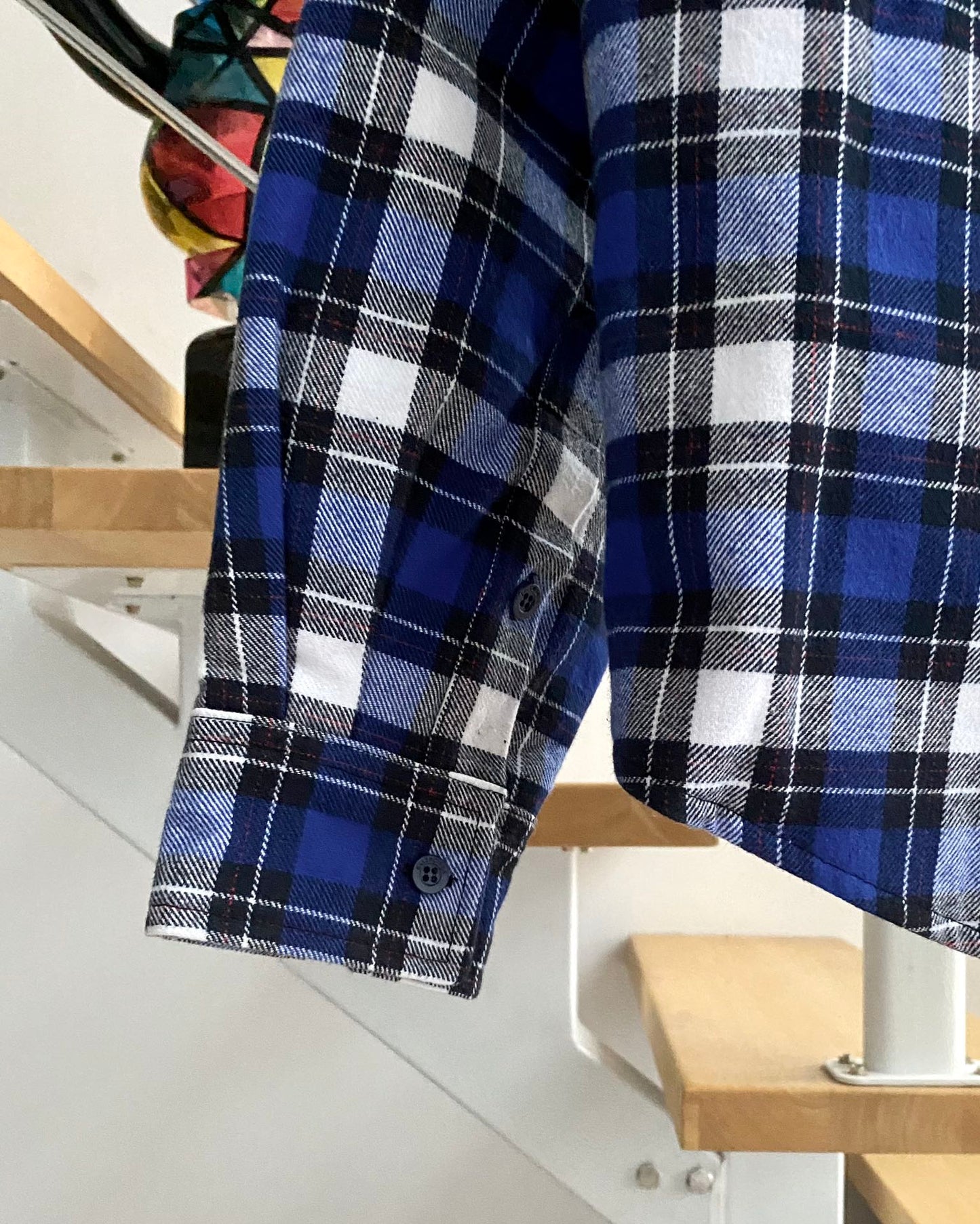 계단집/발렌시아가 남성 남백색 양털 체크 면 셔츠 외투