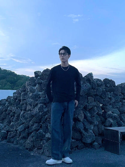 TJ셀러/프라다 남성 스판 면 자수 긴팔 티셔츠