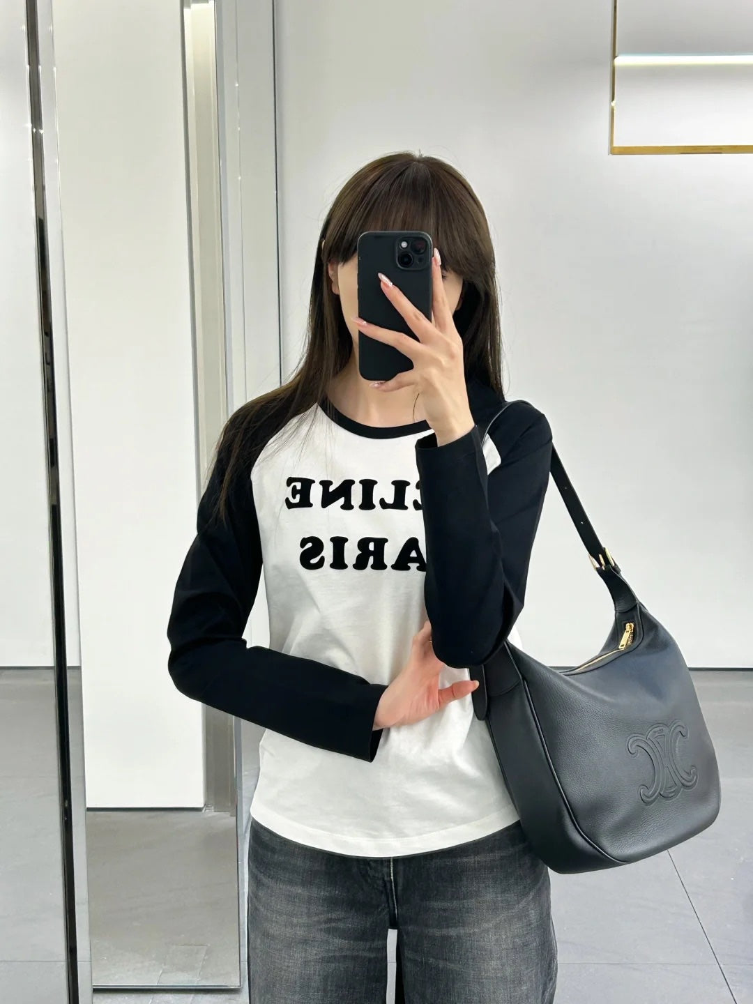 체인2호/셀린느 여성 알파벳 프린트 긴팔 티셔츠