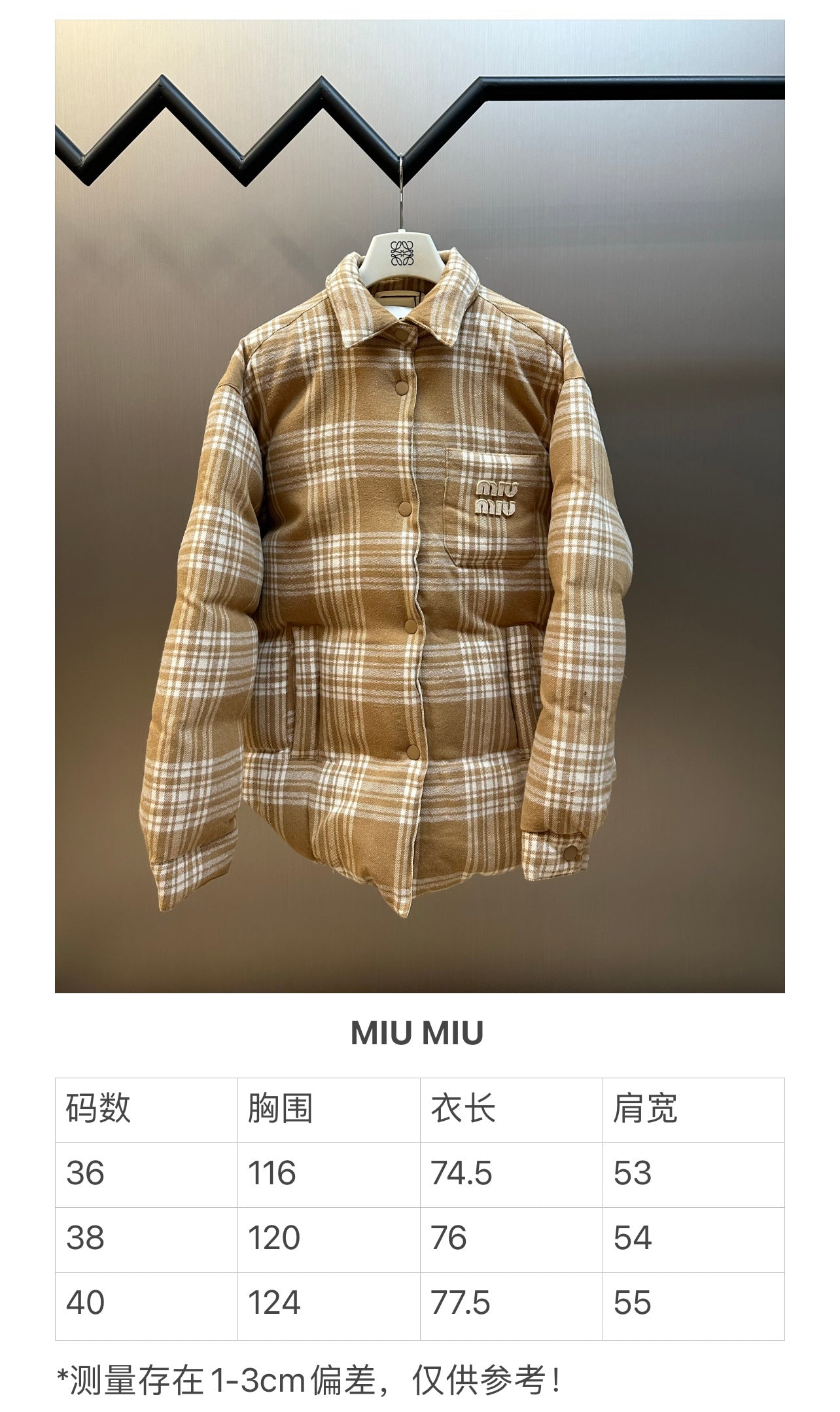 체인2호/미우미우 남성 체크 다운 자켓