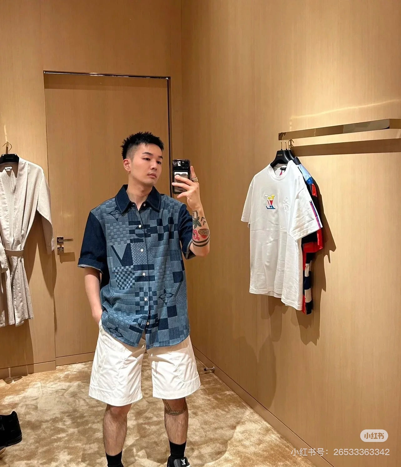 체인2호/루이비통 남성 반팔 데님 셔츠